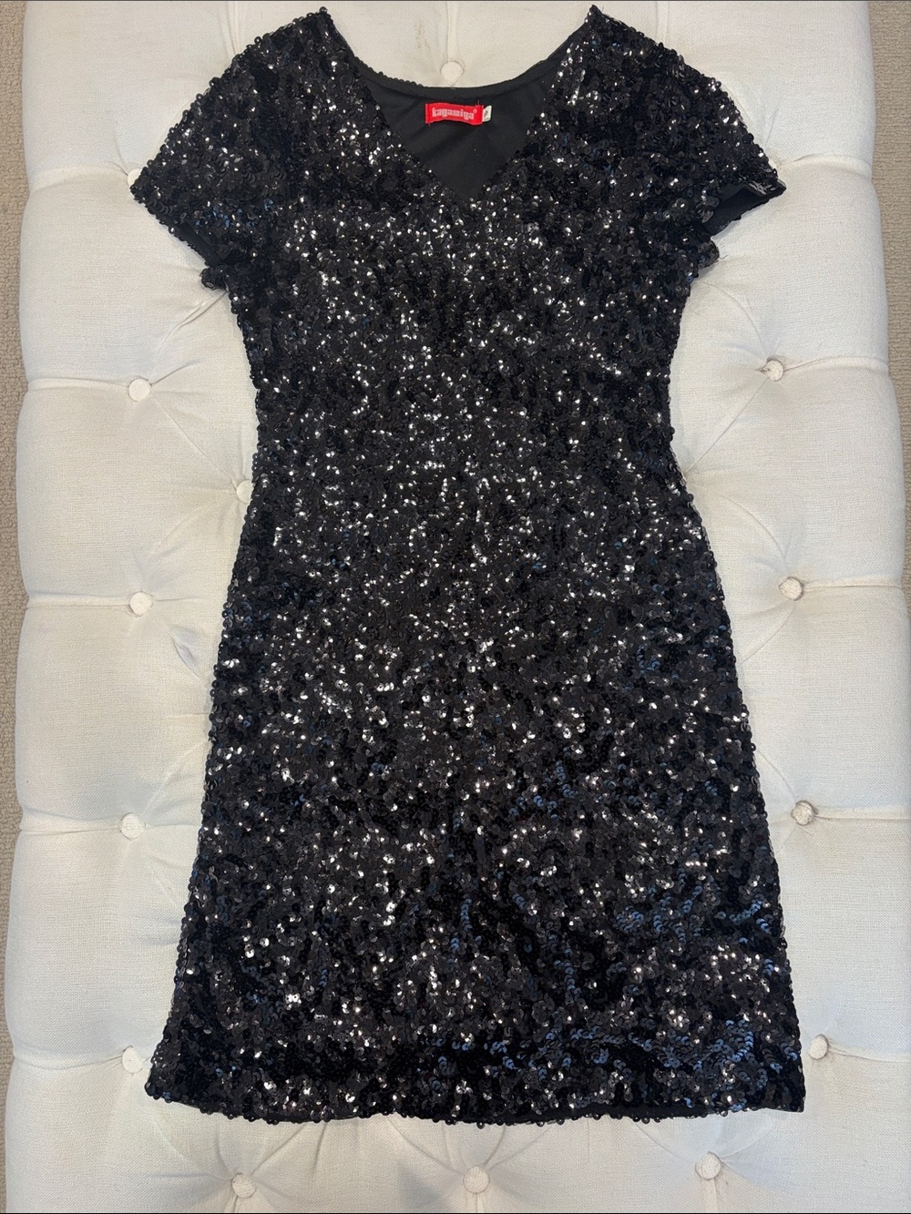Sequin Short Sleeve Black Dress -